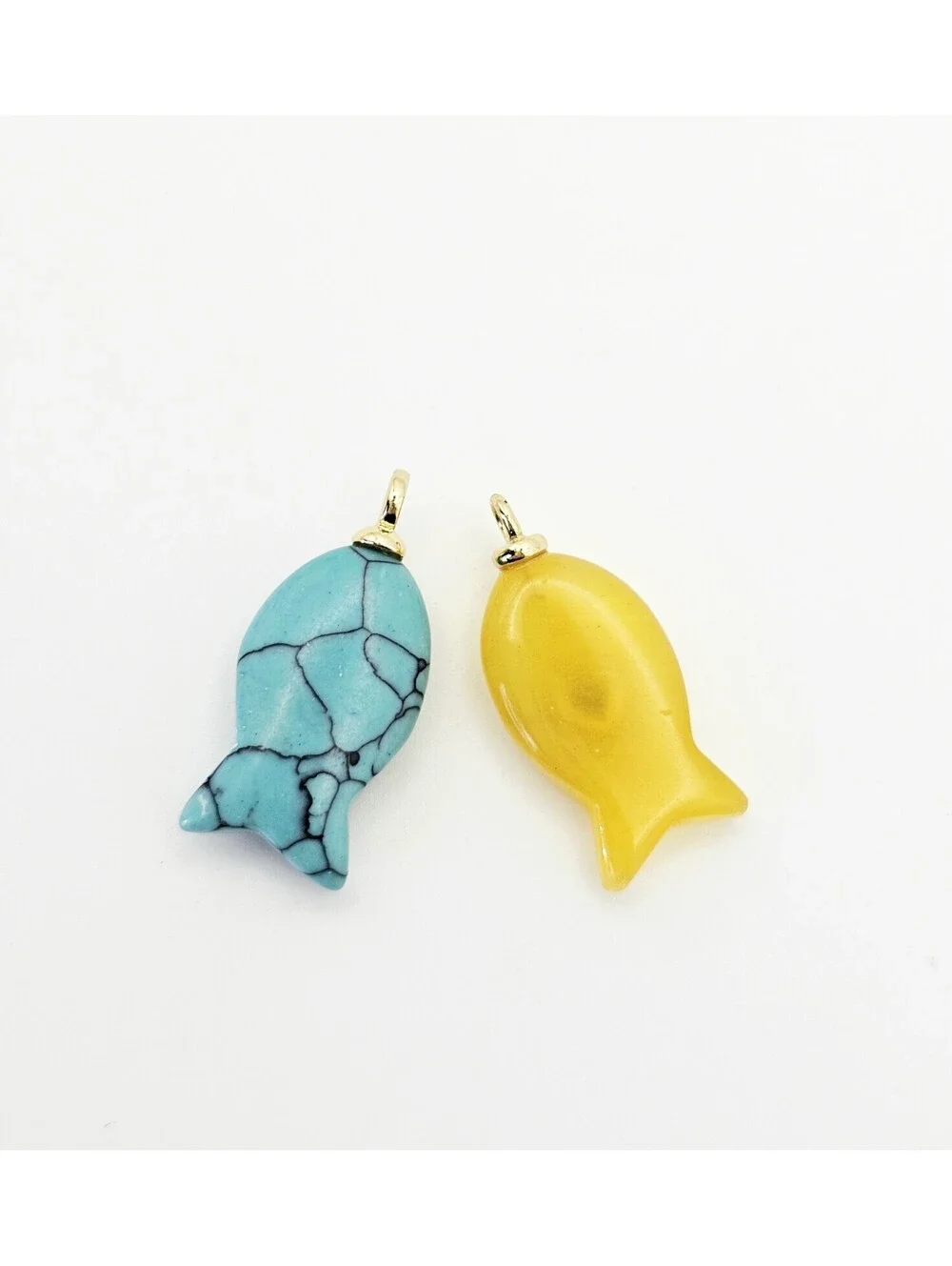 Two Gemstone Fish Charms for Carabiner Turquoise Yellow Quartz CZ MSRP $58